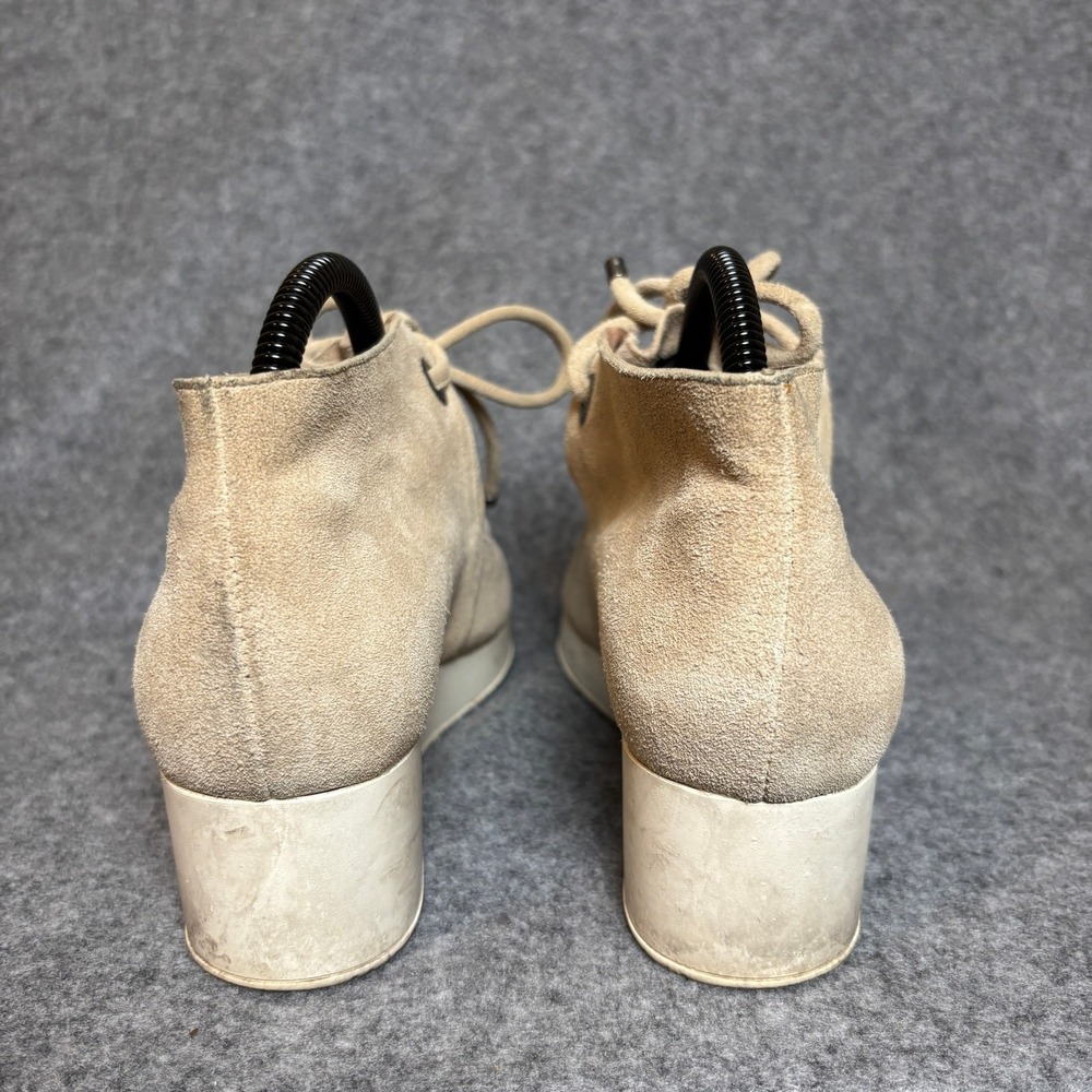 Robert Clergerie Nadine Beige Suede Perforated Lace Up Wedge Bootie Women 8.5 US - Picture 5 of 8